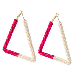 Fuchsia and Ecru triangle beaded earrings